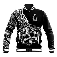 Personalised Polynesia Baseball Jacket Fish Hook Tattoo Go Fishing Polynesian Pattern Black - Wonder Print Shop