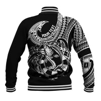 Personalised Polynesia Baseball Jacket Fish Hook Tattoo Go Fishing Polynesian Pattern Black - Wonder Print Shop