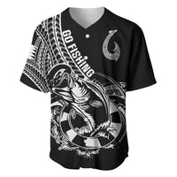 Personalised Polynesia Baseball Jersey Fish Hook Tattoo Go Fishing Polynesian Pattern Black - Wonder Print Shop