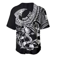 Personalised Polynesia Baseball Jersey Fish Hook Tattoo Go Fishing Polynesian Pattern Black - Wonder Print Shop