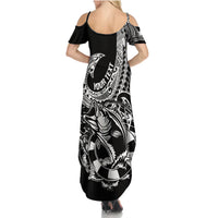 Personalised Polynesia Family Matching Summer Maxi Dress and Hawaiian Shirt Fish Hook Tattoo Go Fishing Polynesian Pattern Black - Wonder Print Shop