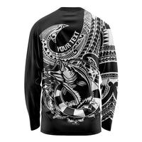 Personalised Polynesia Long Sleeve Shirt Fish Hook Tattoo Go Fishing Polynesian Pattern Black - Wonder Print Shop
