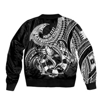 Personalised Polynesia Sleeve Zip Bomber Jacket Fish Hook Tattoo Go Fishing Polynesian Pattern Black - Wonder Print Shop