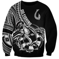 Personalised Polynesia Sweatshirt Fish Hook Tattoo Go Fishing Polynesian Pattern Black - Wonder Print Shop