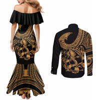 polynesia-couples-matching-mermaid-dress-and-long-sleeve-button-shirts-fish-hook-tattoo-go-fishing-polynesian-pattern-gold
