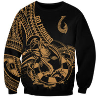 Polynesia Sweatshirt Fish Hook Tattoo Go Fishing Polynesian Pattern Gold - Wonder Print Shop