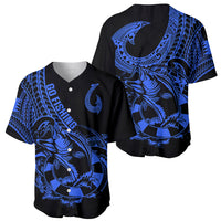 Polynesia Baseball Jersey Fish Hook Tattoo Go Fishing Polynesian Pattern Blue - Wonder Print Shop