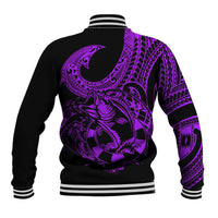 Polynesia Baseball Jacket Fish Hook Tattoo Go Fishing Polynesian Pattern Purple - Wonder Print Shop