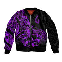 Polynesia Sleeve Zip Bomber Jacket Fish Hook Tattoo Go Fishing Polynesian Pattern Purple - Wonder Print Shop