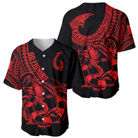 Polynesia Baseball Jersey Fish Hook Tattoo Go Fishing Polynesian Pattern Red - Wonder Print Shop