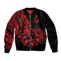 Polynesia Bomber Jacket Fish Hook Tattoo Go Fishing Polynesian Pattern Red - Wonder Print Shop