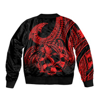 Polynesia Sleeve Zip Bomber Jacket Fish Hook Tattoo Go Fishing Polynesian Pattern Red - Wonder Print Shop