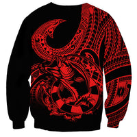 Polynesia Sweatshirt Fish Hook Tattoo Go Fishing Polynesian Pattern Red - Wonder Print Shop