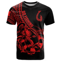 Polynesia T Shirt Fish Hook Tattoo Go Fishing Polynesian Pattern Red - Wonder Print Shop