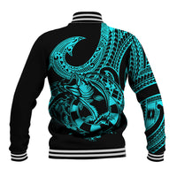 Polynesia Baseball Jacket Fish Hook Tattoo Go Fishing Polynesian Pattern Turquosie - Wonder Print Shop