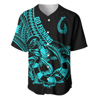 Polynesia Baseball Jersey Fish Hook Tattoo Go Fishing Polynesian Pattern Turquosie - Wonder Print Shop