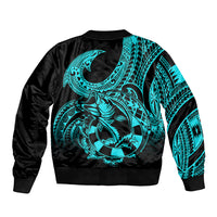 Polynesia Bomber Jacket Fish Hook Tattoo Go Fishing Polynesian Pattern Turquosie - Wonder Print Shop