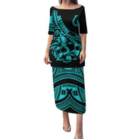 Polynesia Puletasi Fish Hook Tattoo Go Fishing Polynesian Pattern Turquosie - Wonder Print Shop