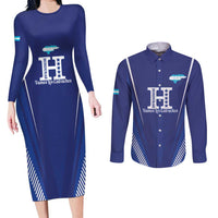 Honduras Football Custom Couples Matching Long Sleeve Bodycon Dress and Long Sleeve Button Shirt Los Catrachos Map Sporty Style - Wonder Print Shop