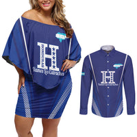 Honduras Football Custom Couples Matching Off Shoulder Short Dress and Long Sleeve Button Shirt Los Catrachos Map Sporty Style - Wonder Print Shop