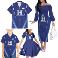 Honduras Football Custom Family Matching Off The Shoulder Long Sleeve Dress and Hawaiian Shirt Los Catrachos Map Sporty Style - Wonder Print Shop
