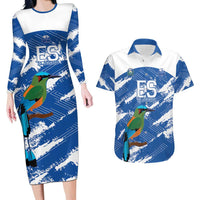 El Salvador Football Custom Couples Matching Long Sleeve Bodycon Dress and Hawaiian Shirt La Selecta Torogoz Grunge Style - Wonder Print Shop