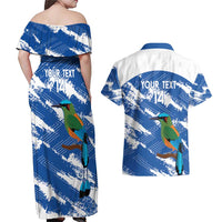 El Salvador Football Custom Couples Matching Off Shoulder Maxi Dress and Hawaiian Shirt La Selecta Torogoz Grunge Style - Wonder Print Shop