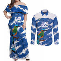 El Salvador Football Custom Couples Matching Off Shoulder Maxi Dress and Long Sleeve Button Shirt La Selecta Torogoz Grunge Style - Wonder Print Shop