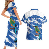 El Salvador Football Custom Couples Matching Short Sleeve Bodycon Dress and Hawaiian Shirt La Selecta Torogoz Grunge Style - Wonder Print Shop