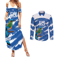 El Salvador Football Custom Couples Matching Summer Maxi Dress and Long Sleeve Button Shirt La Selecta Torogoz Grunge Style - Wonder Print Shop