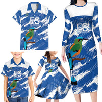 El Salvador Football Custom Family Matching Long Sleeve Bodycon Dress and Hawaiian Shirt La Selecta Torogoz Grunge Style - Wonder Print Shop