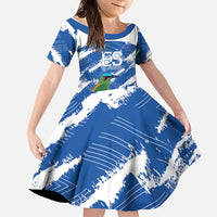 El Salvador Football Custom Family Matching Off The Shoulder Long Sleeve Dress and Hawaiian Shirt La Selecta Torogoz Grunge Style - Wonder Print Shop