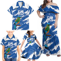 El Salvador Football Custom Family Matching Off Shoulder Maxi Dress and Hawaiian Shirt La Selecta Torogoz Grunge Style - Wonder Print Shop