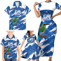 El Salvador Football Custom Family Matching Short Sleeve Bodycon Dress and Hawaiian Shirt La Selecta Torogoz Grunge Style - Wonder Print Shop