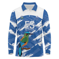El Salvador Football Custom Long Sleeve Polo Shirt La Selecta Torogoz Grunge Style - Wonder Print Shop
