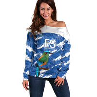 El Salvador Football Custom Off Shoulder Sweater La Selecta Torogoz Grunge Style - Wonder Print Shop