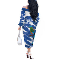 El Salvador Football Custom Off The Shoulder Long Sleeve Dress La Selecta Torogoz Grunge Style - Wonder Print Shop