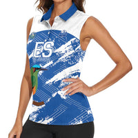 El Salvador Football Custom Women Sleeveless Polo Shirt La Selecta Torogoz Grunge Style - Wonder Print Shop