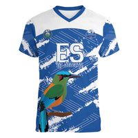 El Salvador Football Custom Women V-Neck T-Shirt La Selecta Torogoz Grunge Style - Wonder Print Shop