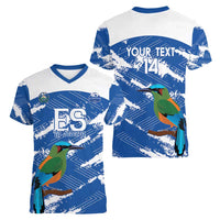 El Salvador Football Custom Women V-Neck T-Shirt La Selecta Torogoz Grunge Style - Wonder Print Shop