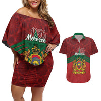 Personalized Morocco Independence Day Couples Matching Off Shoulder Short Dress and Hawaiian Shirt 1956 Proud Islamic Pattern - Wonder Print Shop