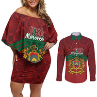 Personalized Morocco Independence Day Couples Matching Off Shoulder Short Dress and Long Sleeve Button Shirt 1956 Proud Islamic Pattern - Wonder Print Shop