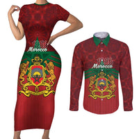 Personalized Morocco Independence Day Couples Matching Short Sleeve Bodycon Dress and Long Sleeve Button Shirt 1956 Proud Islamic Pattern - Wonder Print Shop