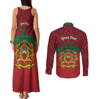 Personalized Morocco Independence Day Couples Matching Tank Maxi Dress and Long Sleeve Button Shirt 1956 Proud Islamic Pattern - Wonder Print Shop