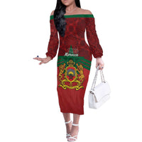 Personalized Morocco Independence Day Family Matching Off The Shoulder Long Sleeve Dress and Hawaiian Shirt 1956 Proud Islamic Pattern - Wonder Print Shop