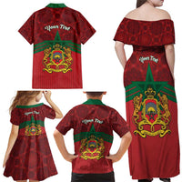 Personalized Morocco Independence Day Family Matching Off Shoulder Maxi Dress and Hawaiian Shirt 1956 Proud Islamic Pattern - Wonder Print Shop