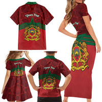 Personalized Morocco Independence Day Family Matching Short Sleeve Bodycon Dress and Hawaiian Shirt 1956 Proud Islamic Pattern - Wonder Print Shop