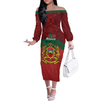 Personalized Morocco Independence Day Off The Shoulder Long Sleeve Dress 1956 Proud Islamic Pattern - Wonder Print Shop