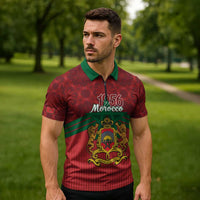 Personalized Morocco Independence Day Zipper Polo Shirt 1956 Proud Islamic Pattern - Wonder Print Shop