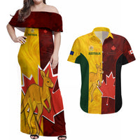 Australia And Canada Soccer Couples Matching Off Shoulder Maxi Dress and Hawaiian Shirt Matildas Combine Canucks Together - Wonder Print Shop